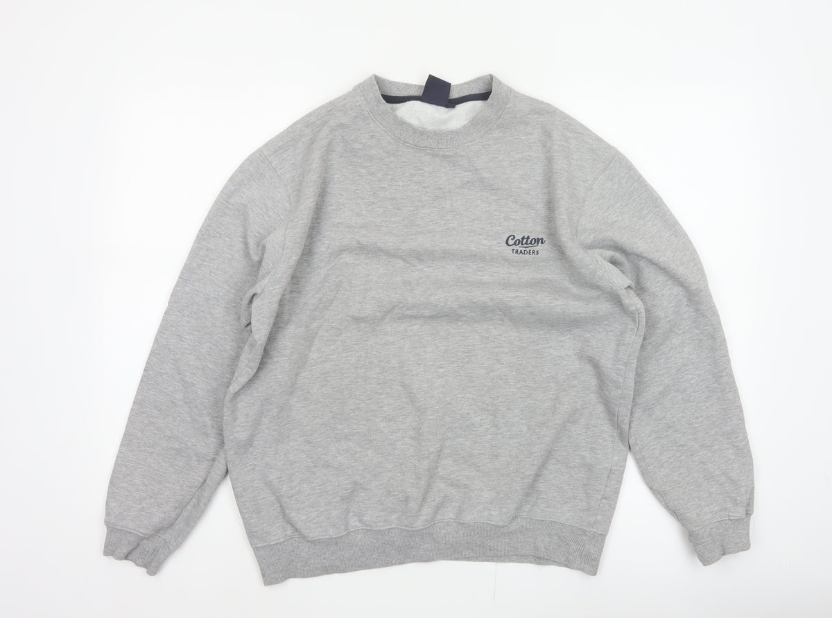 Cotton Traders Men’s Grey M Crew Neck Logo Fleece Pullover Sweatshirt