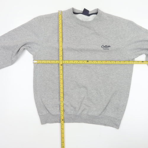 Cotton Traders Men’s Grey M Crew Neck Logo Fleece Pullover Sweatshirt