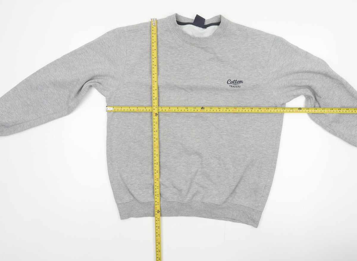 Cotton Traders Men’s Grey M Crew Neck Logo Fleece Pullover Sweatshirt