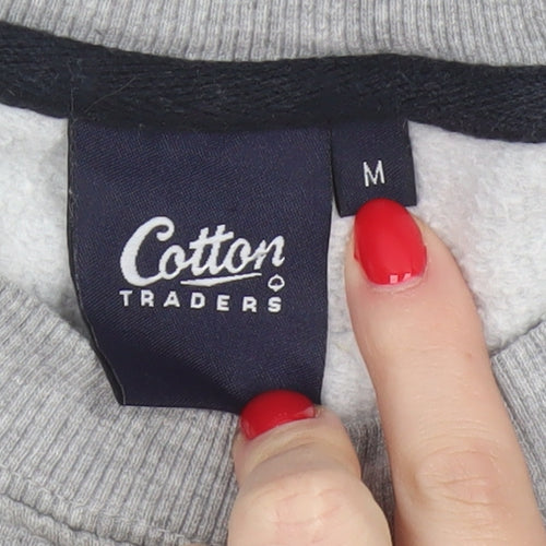 Cotton Traders Men’s Grey M Crew Neck Logo Fleece Pullover Sweatshirt