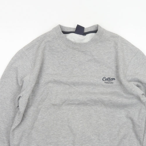 Cotton Traders Men’s Grey M Crew Neck Logo Fleece Pullover Sweatshirt