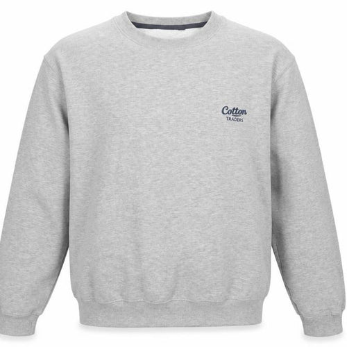 Cotton Traders Men’s Grey M Crew Neck Logo Fleece Pullover Sweatshirt