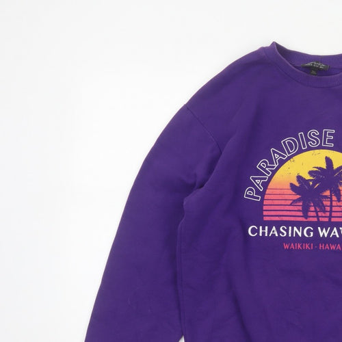 Topshop Women Purple S Paradise Palms Graphic Pullover Sweatshirt