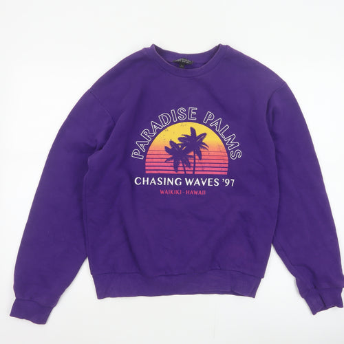 Topshop Women Purple S Paradise Palms Graphic Pullover Sweatshirt