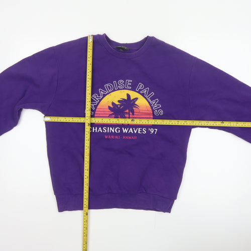 Topshop Women Purple S Paradise Palms Graphic Pullover Sweatshirt