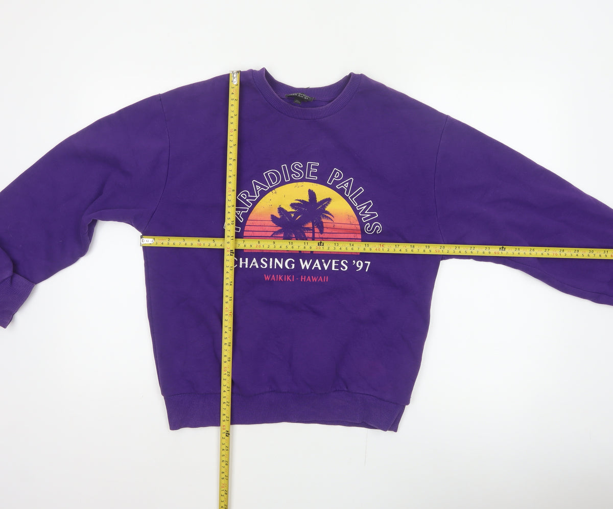 Topshop Women Purple S Paradise Palms Graphic Pullover Sweatshirt