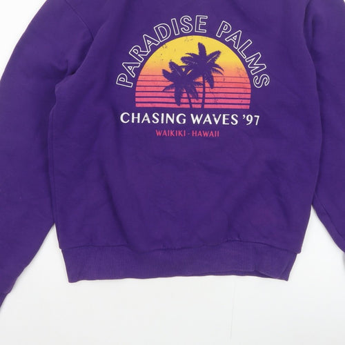 Topshop Women Purple S Paradise Palms Graphic Pullover Sweatshirt