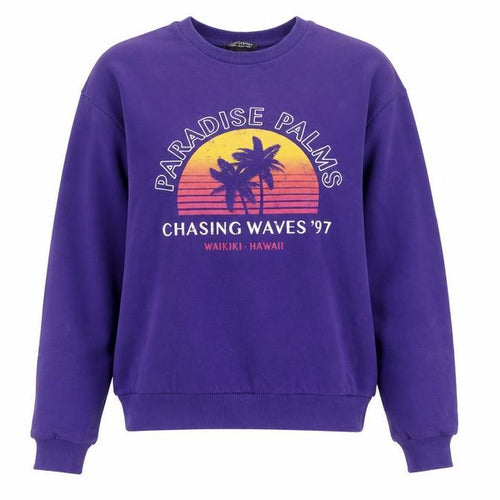 Topshop Women Purple S Paradise Palms Graphic Pullover Sweatshirt
