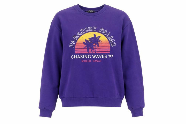 Topshop Women Purple S Paradise Palms Graphic Pullover Sweatshirt