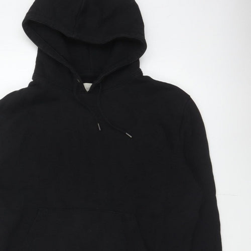 Marks and Spencer Men Black L Pullover Hoodie Cotton Blend Pockets