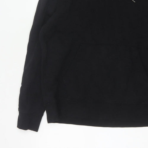 Marks and Spencer Men Black L Pullover Hoodie Cotton Blend Pockets