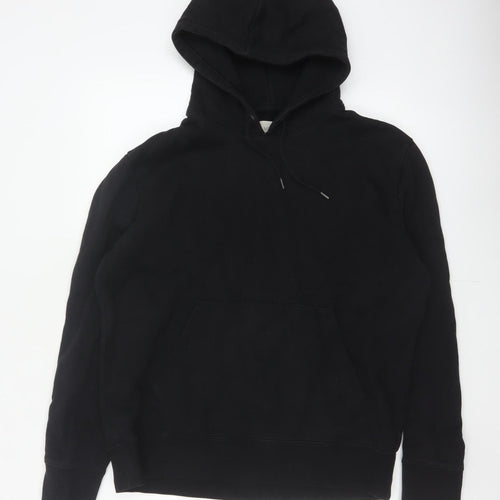 Marks and Spencer Men Black L Pullover Hoodie Cotton Blend Pockets
