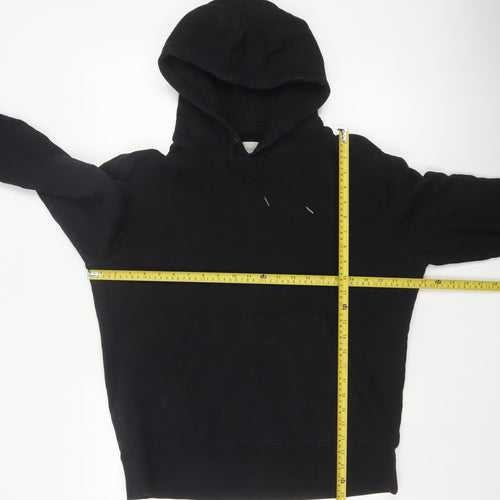 Marks and Spencer Men Black L Pullover Hoodie Cotton Blend Pockets