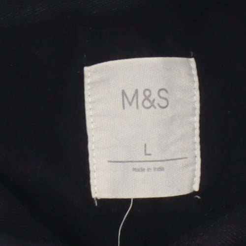 Marks and Spencer Men Black L Pullover Hoodie Cotton Blend Pockets