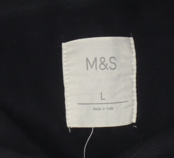 Marks and Spencer Men Black L Pullover Hoodie Cotton Blend Pockets