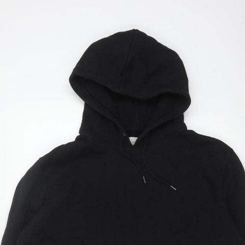 Marks and Spencer Men Black L Pullover Hoodie Cotton Blend Pockets
