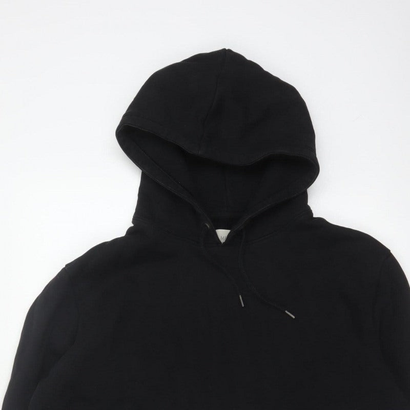 Marks and Spencer Men Black L Pullover Hoodie Cotton Blend Pockets