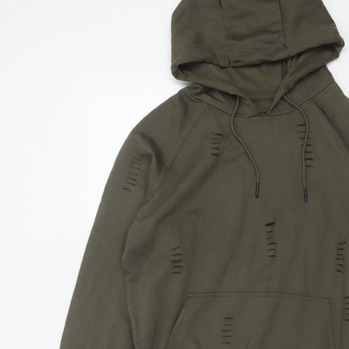 Genetic Apparel Men’s Green M Distressed Pullover Hoodie Grunge