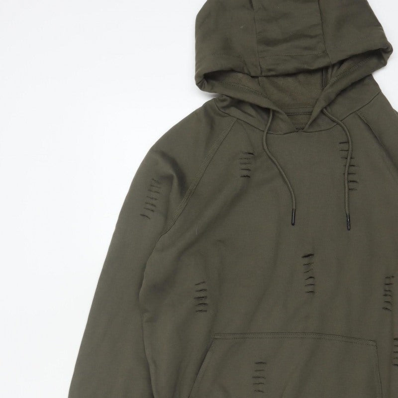 Genetic Apparel Men’s Green M Distressed Pullover Hoodie Grunge