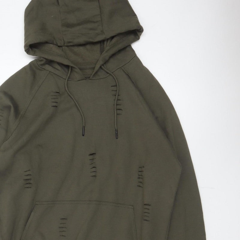Genetic Apparel Men’s Green M Distressed Pullover Hoodie Grunge