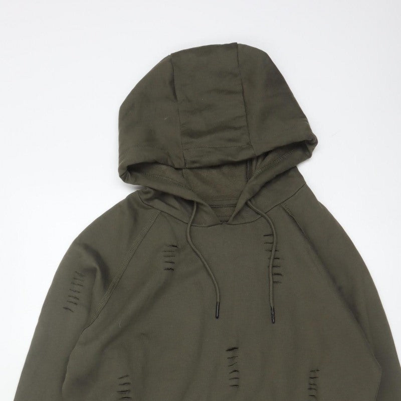 Genetic Apparel Men’s Green M Distressed Pullover Hoodie Grunge