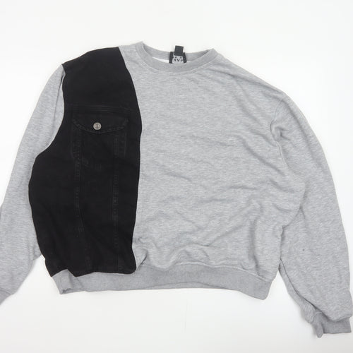 BoohooMAN Men’s Grey Black Panel Sweatshirt XL Crew Neck Pullover