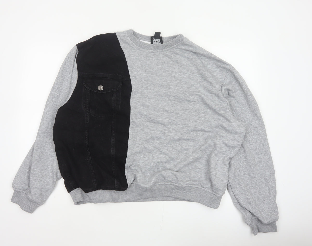 BoohooMAN Men’s Grey Black Panel Sweatshirt XL Crew Neck Pullover