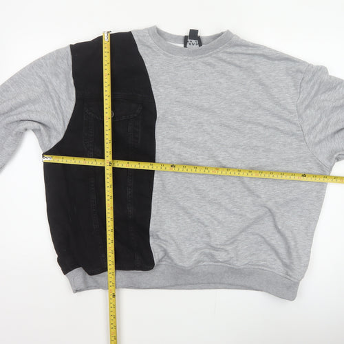 BoohooMAN Men’s Grey Black Panel Sweatshirt XL Crew Neck Pullover