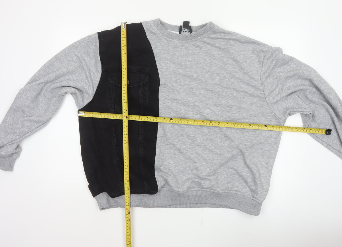 BoohooMAN Men’s Grey Black Panel Sweatshirt XL Crew Neck Pullover