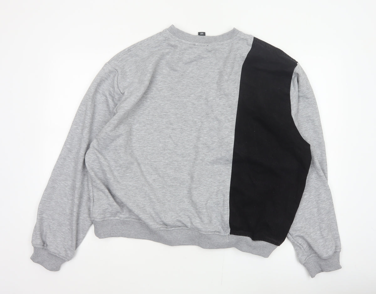 BoohooMAN Men’s Grey Black Panel Sweatshirt XL Crew Neck Pullover