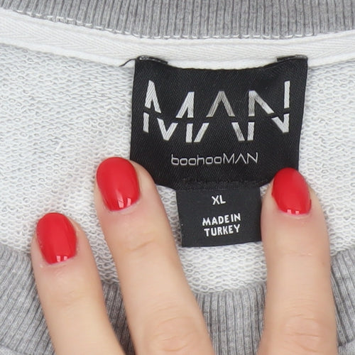 BoohooMAN Men’s Grey Black Panel Sweatshirt XL Crew Neck Pullover