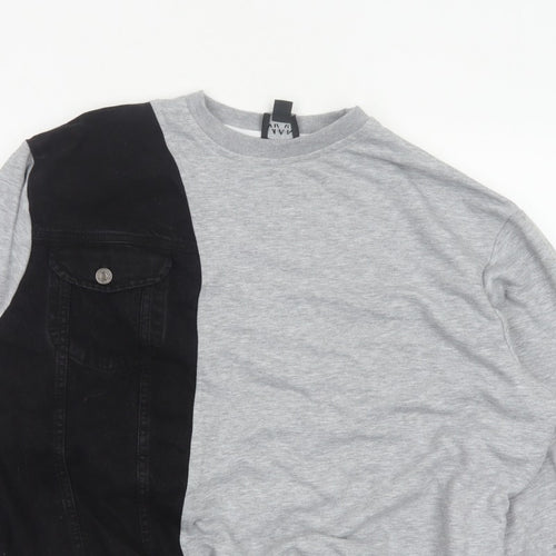 BoohooMAN Men’s Grey Black Panel Sweatshirt XL Crew Neck Pullover