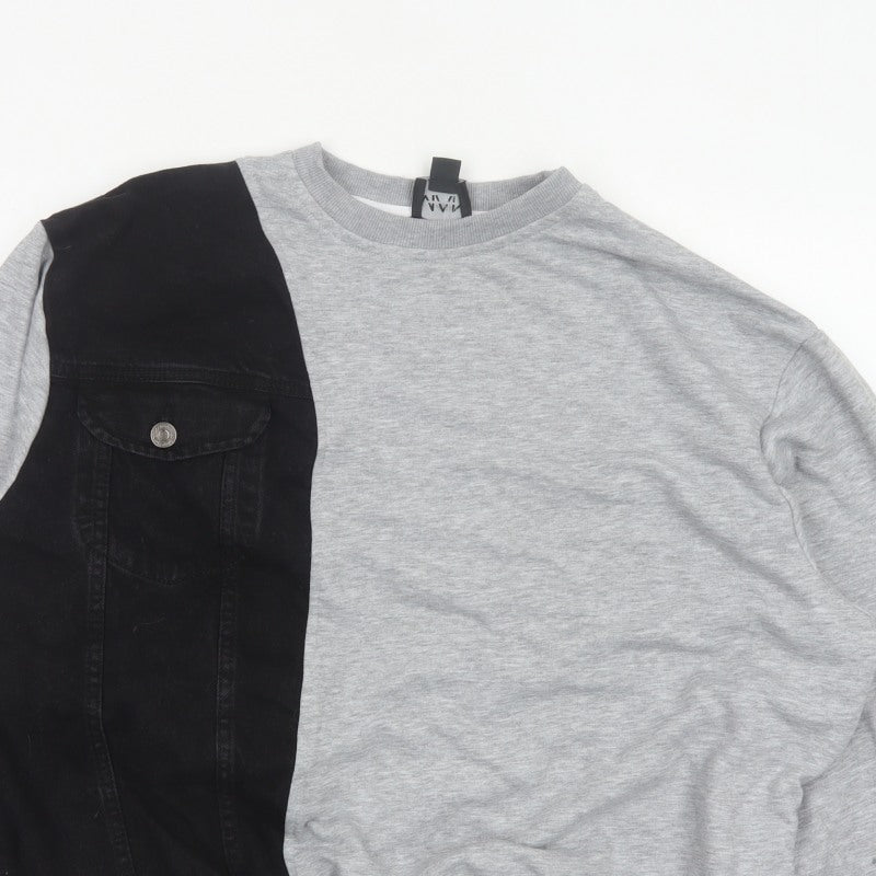 BoohooMAN Men’s Grey Black Panel Sweatshirt XL Crew Neck Pullover