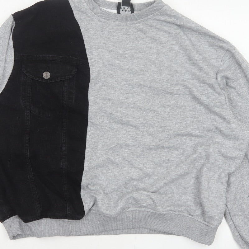 BoohooMAN Men’s Grey Black Panel Sweatshirt XL Crew Neck Pullover