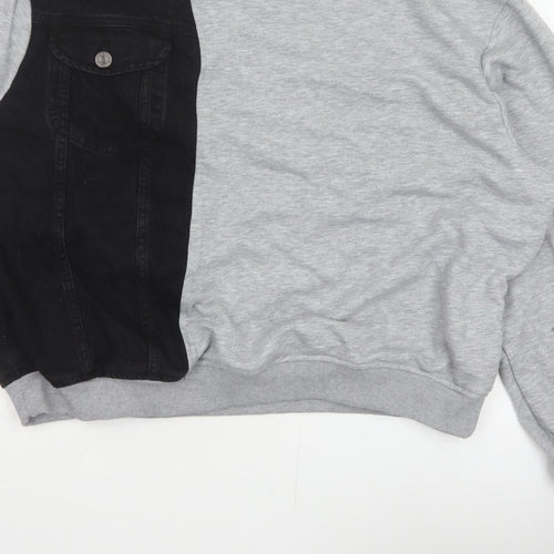 BoohooMAN Men’s Grey Black Panel Sweatshirt XL Crew Neck Pullover