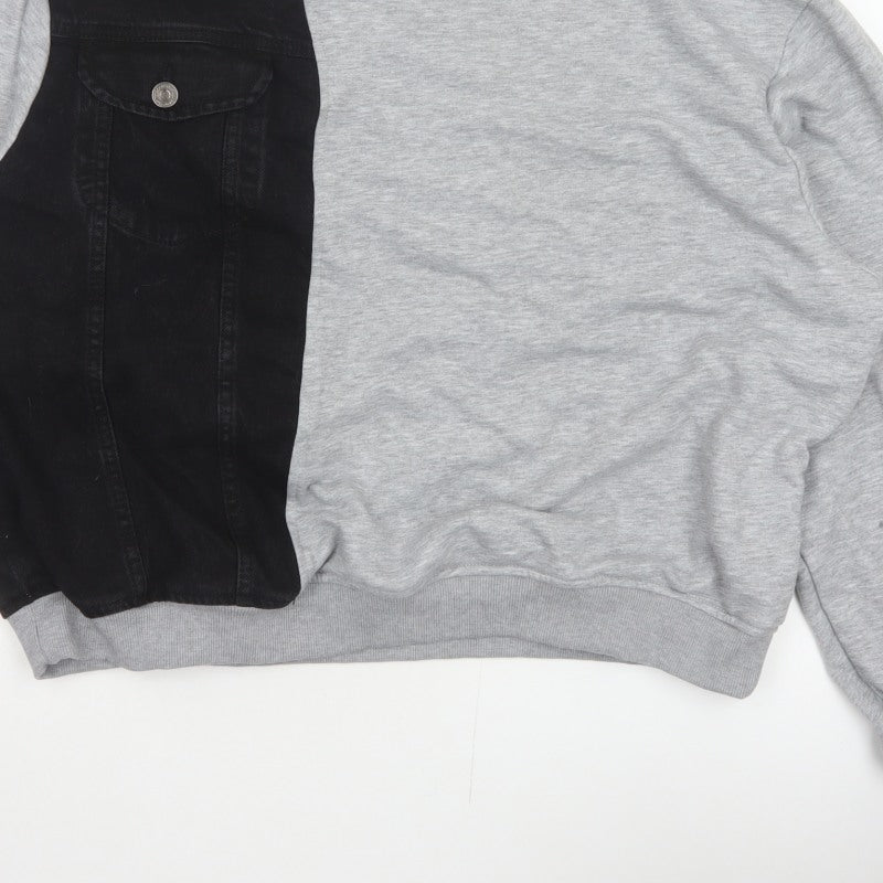 BoohooMAN Men’s Grey Black Panel Sweatshirt XL Crew Neck Pullover