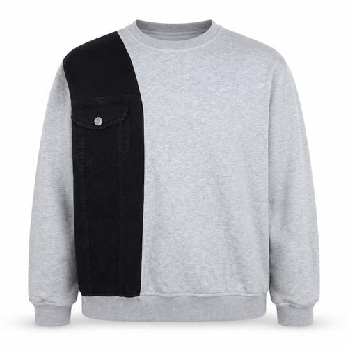 BoohooMAN Men’s Grey Black Panel Sweatshirt XL Crew Neck Pullover