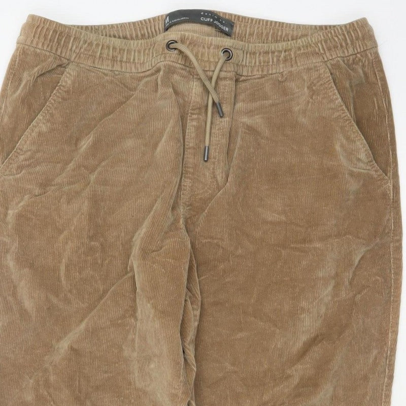 Denim Co. Men’s Beige M Corduroy Cuff Jogger Trousers Drawstring