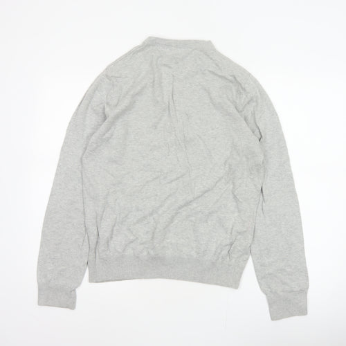 Fred Perry Men Grey M Cotton Logo Henley High Neck Jumper