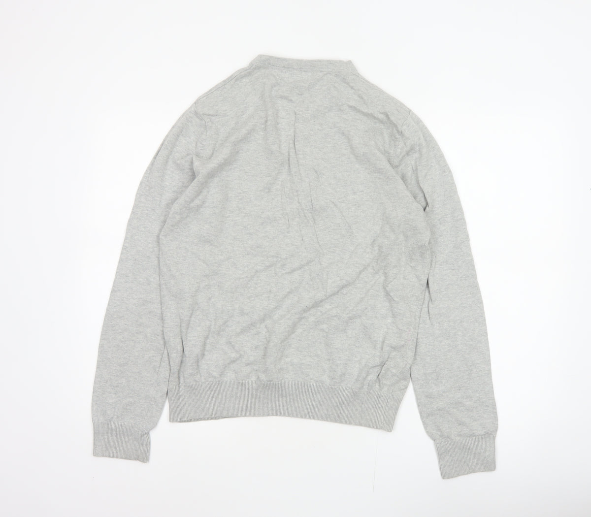 Fred Perry Men Grey M Cotton Logo Henley High Neck Jumper