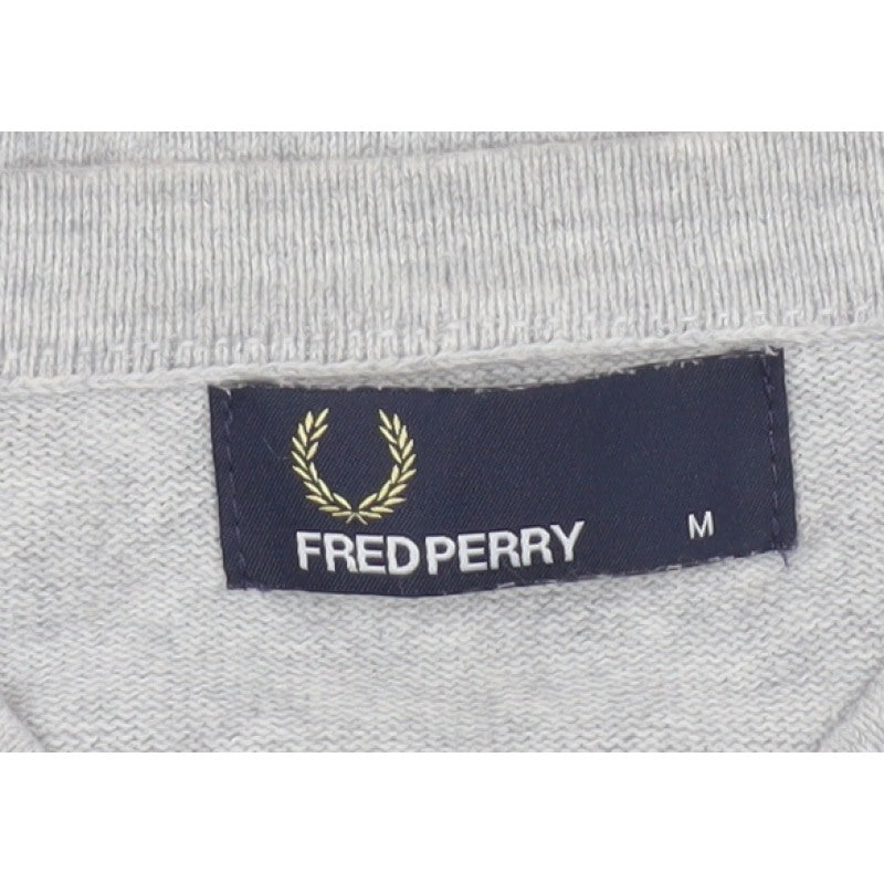 Fred Perry Men Grey M Cotton Logo Henley High Neck Jumper