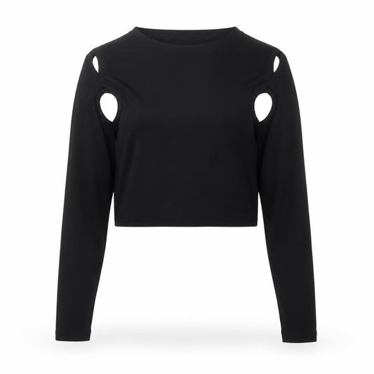PrettyLittleThing Women Black UK 12 Cropped Cut Out Long Sleeve Top