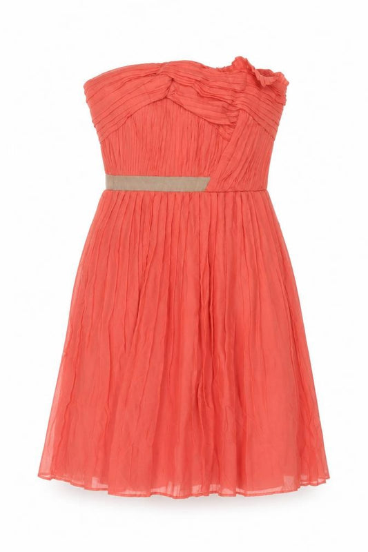 Front view of Mango Women Coral UK 10 Strapless Fit & Flare Party Dress