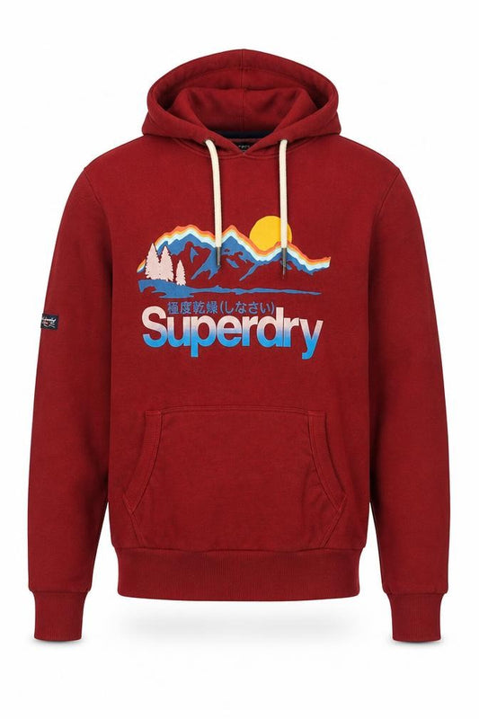 Superdry Men’s Red L Pullover Hoodie Mountain Graphic Fleece