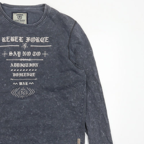 Flying Machine Men Grey XL Pullover Graphic Print Crew Neck Sweatshirt