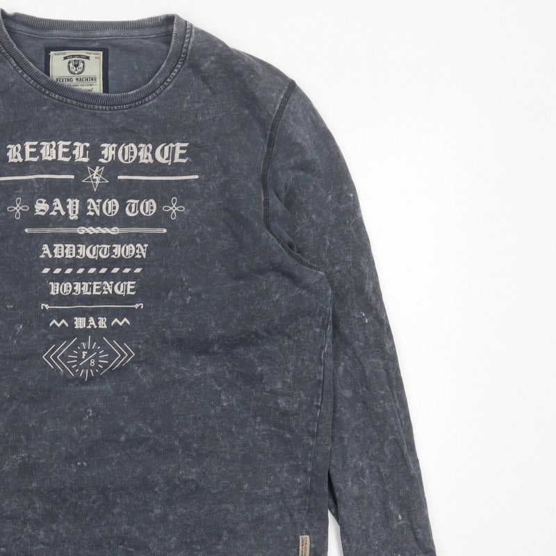 Flying Machine Men Grey XL Pullover Graphic Print Crew Neck Sweatshirt