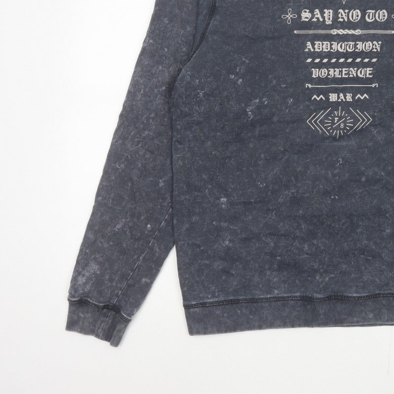 Flying Machine Men Grey XL Pullover Graphic Print Crew Neck Sweatshirt