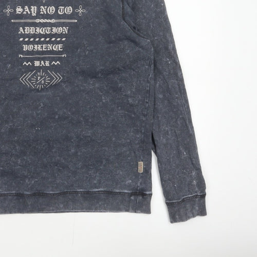 Flying Machine Men Grey XL Pullover Graphic Print Crew Neck Sweatshirt