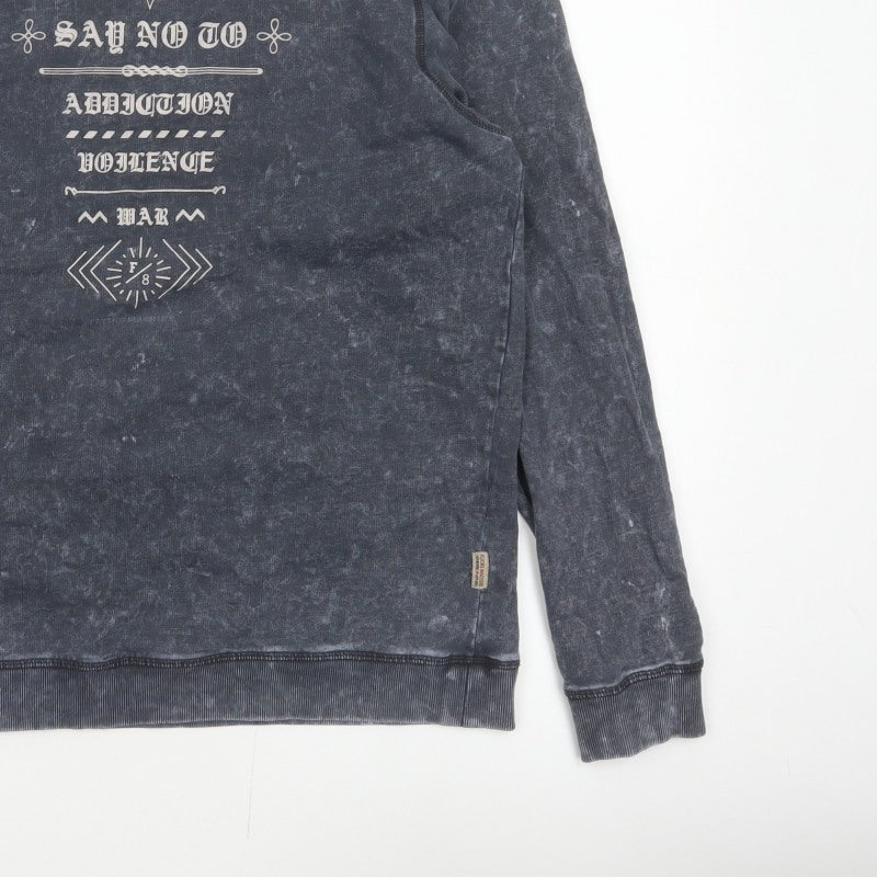 Flying Machine Men Grey XL Pullover Graphic Print Crew Neck Sweatshirt