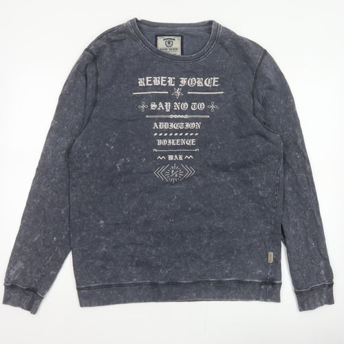 Flying Machine Men Grey XL Pullover Graphic Print Crew Neck Sweatshirt